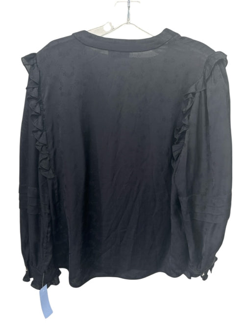 Sandro Size 3 Black Viscose Floral Jacquard Button Up Long Balloon Sleeve Top Black / 3