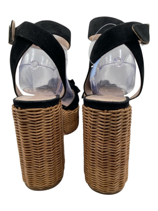 Miu Miu Shoe Size 39 Black & Tan Suede Upper Woven Platform Knot Detail Sandals Black & Tan / 39