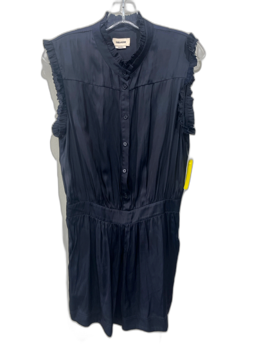 Zadig & Voltaire Size M Navy Polyester Ruffle Cap Sleeve Button Up Romper Navy / M
