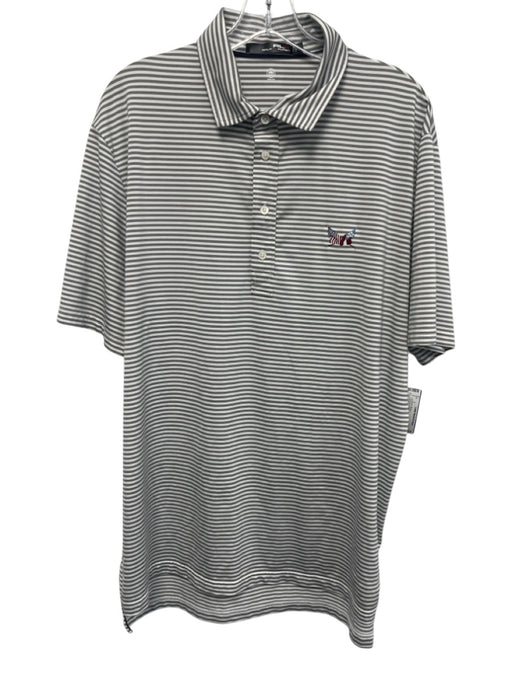RLX Size L Gray & White Synthetic Striped Polo Athleisure Men's Short Sleeve Gray & White / L