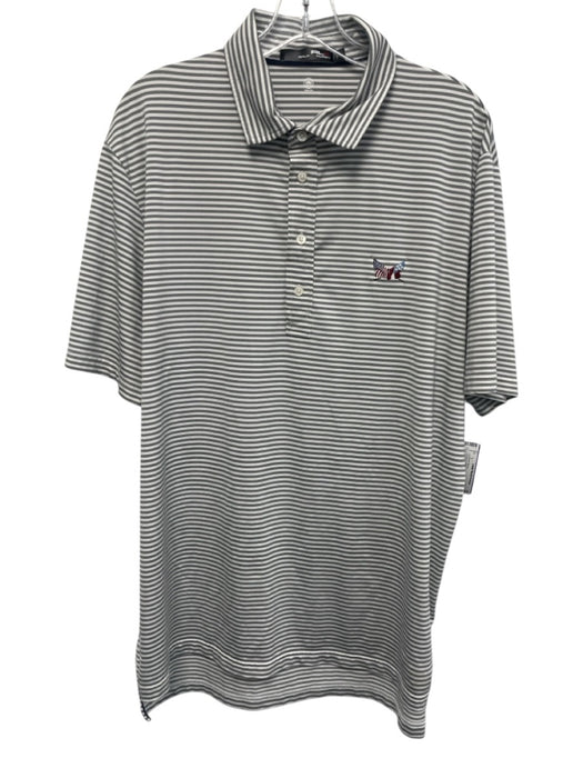 RLX Size L Gray & White Synthetic Striped Polo Athleisure Men's Short Sleeve Gray & White / L