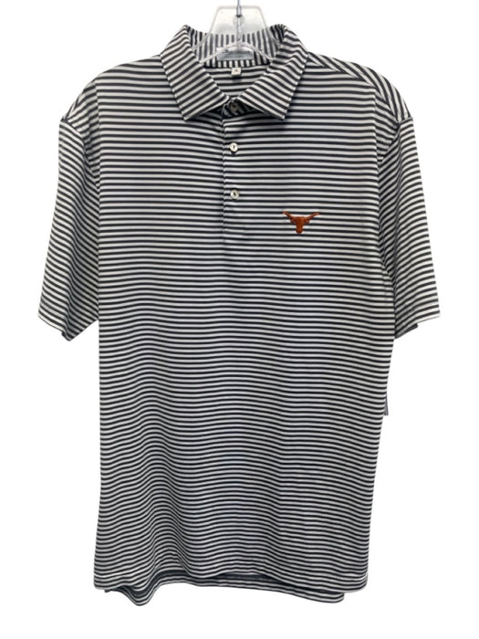 Peter Millar Size M Gray & White Synthetic Striped Polo Athleisure Short Sleeve Gray & White / M