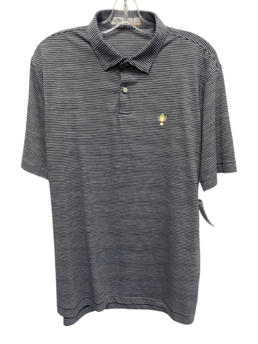 Peter Millar Size L Blue & White Synthetic Striped Polo Athleisure Short Sleeve Blue & White / L