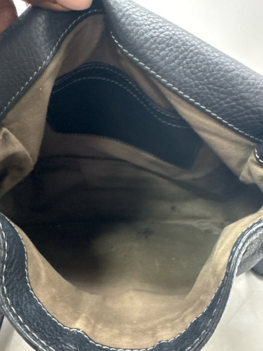 Chloe Black Grained Leather Flap Stitch Detail Gold Hardware Crossbody Strap Bag