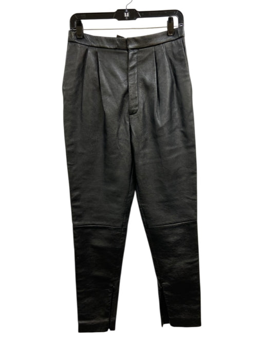 Saint Laurent Size 36 Black Leather Pleated High Rise Zip Leg Pants Black / 36