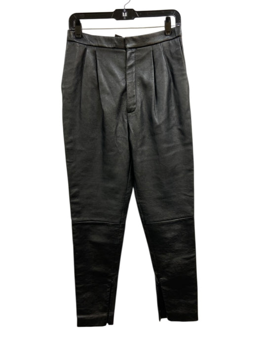 Saint Laurent Size 36 Black Leather Pleated High Rise Zip Leg Pants Black / 36