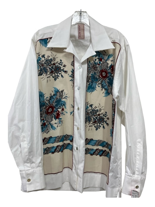 Antonio Marras Size 44 White, Blue, Red Cotton Button Up Floral Collar Top White, Blue, Red / 44