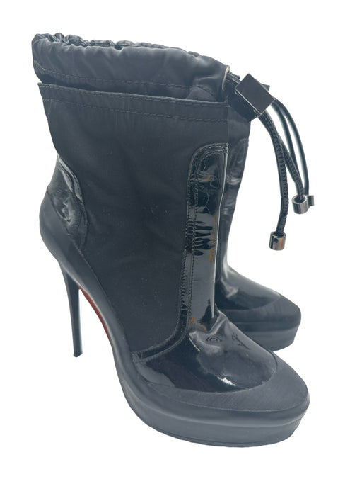 Burberry Shoe Size 37.5 Black Patent & Nylon Calf High Stiletto Drawstring Boots Black / 37.5
