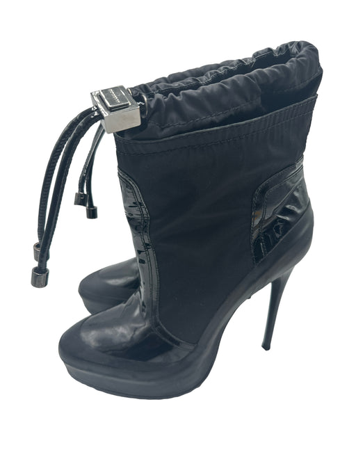 Burberry Shoe Size 37.5 Black Patent & Nylon Calf High Stiletto Drawstring Boots Black / 37.5