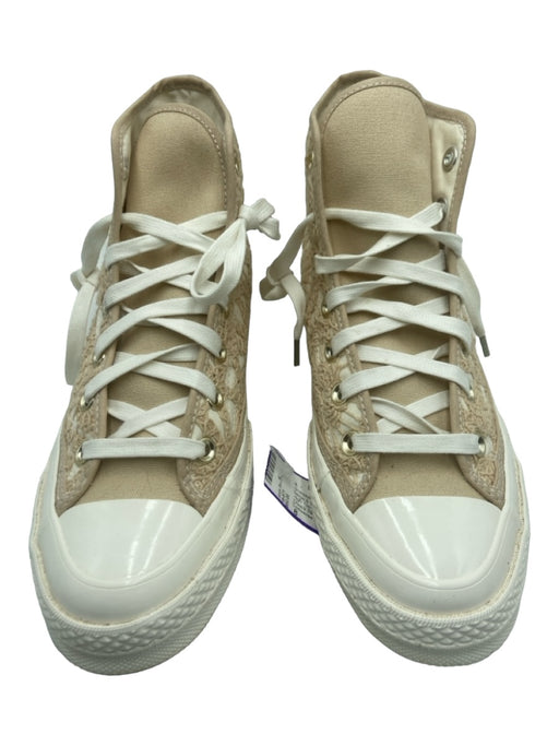 Converse Shoe Size 8 Beige & White Canvas Embroidered High Top Laces Sneakers Beige & White / 8