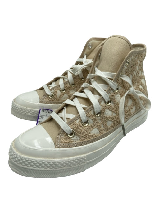 Converse Shoe Size 8 Beige & White Canvas Embroidered High Top Laces Sneakers Beige & White / 8