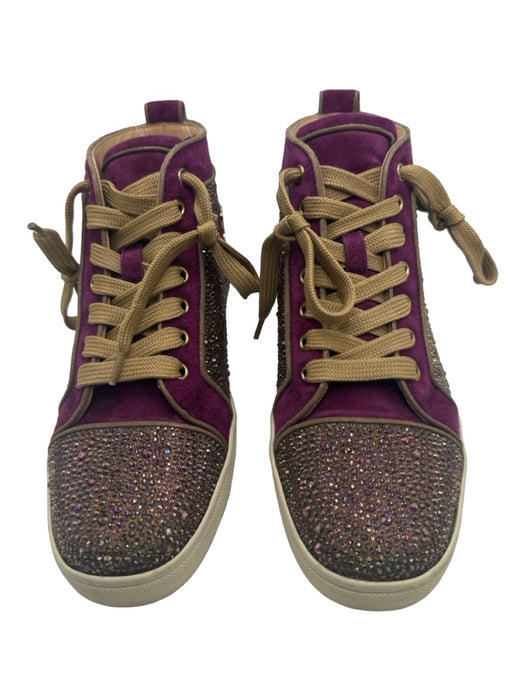 Christian Louboutin Shoe Size 38 Purple Taupe Beige Suede Crystals Sneakers Labels Resale Boutique