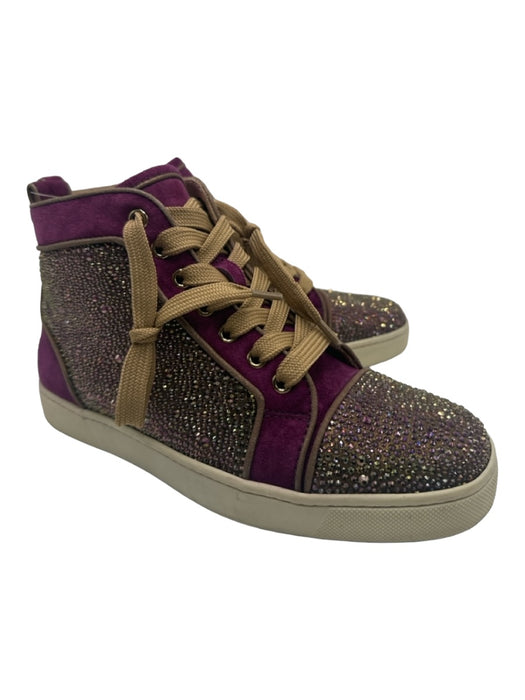 Christian Louboutin Shoe Size 38 Purple, Taupe, Beige Suede Crystals Sneakers Purple, Taupe, Beige / 38