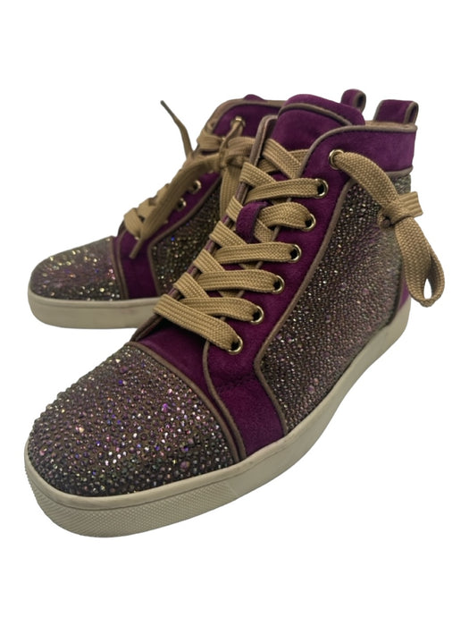 Christian Louboutin Shoe Size 38 Purple, Taupe, Beige Suede Crystals Sneakers Purple, Taupe, Beige / 38