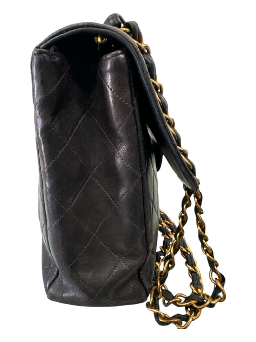 Chanel Black Lamb leather Quilted Flap Gold Hardware Turn Clasp Bag Black