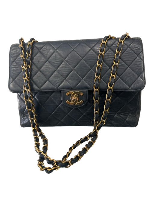 Chanel Black Lamb leather Quilted Flap Gold Hardware Turn Clasp Bag Black