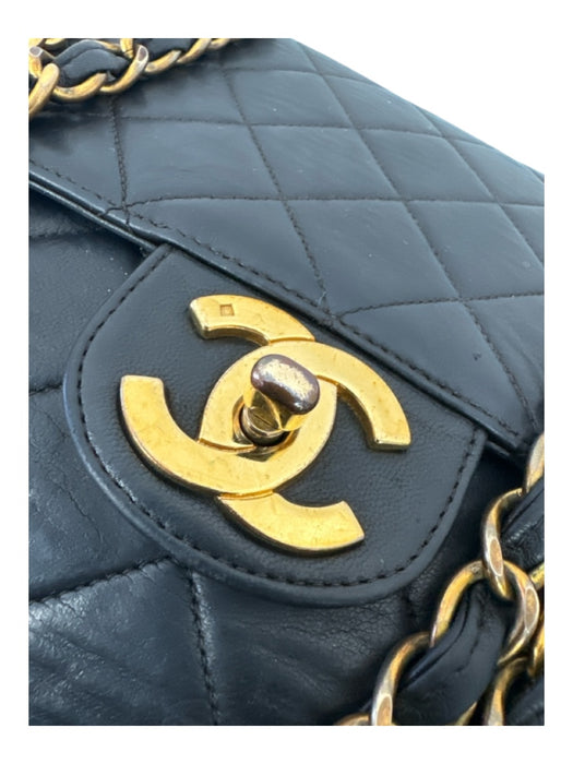 Chanel Black Lamb leather Quilted Flap Gold Hardware Turn Clasp Bag Black