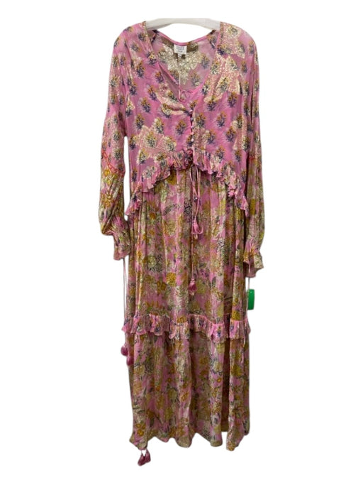 Hemant & Nandita Size XS Pink & Gold Viscose Blend Metallic Thread Maxi Dress Pink & Gold / XS