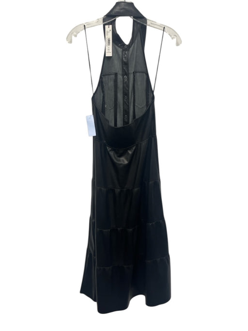 Alice & Olivia Size 2 Black PU Leather Button Down Halter Midi Dress Black / 2