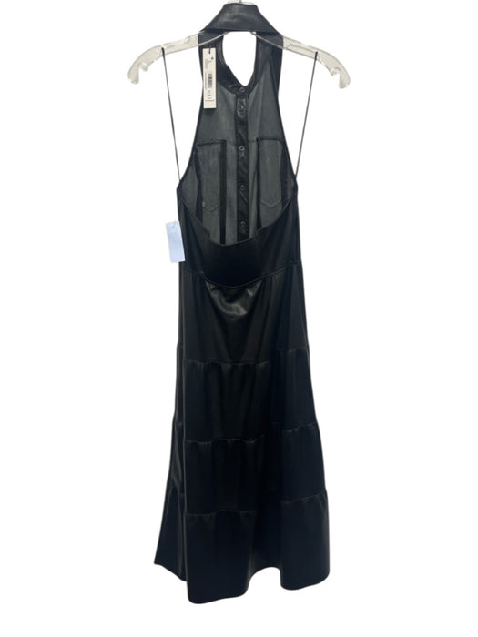 Alice & Olivia Size 2 Black PU Leather Button Down Halter Midi Dress Black / 2