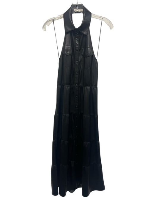 Alice & Olivia Size 2 Black PU Leather Button Down Halter Midi Dress Black / 2