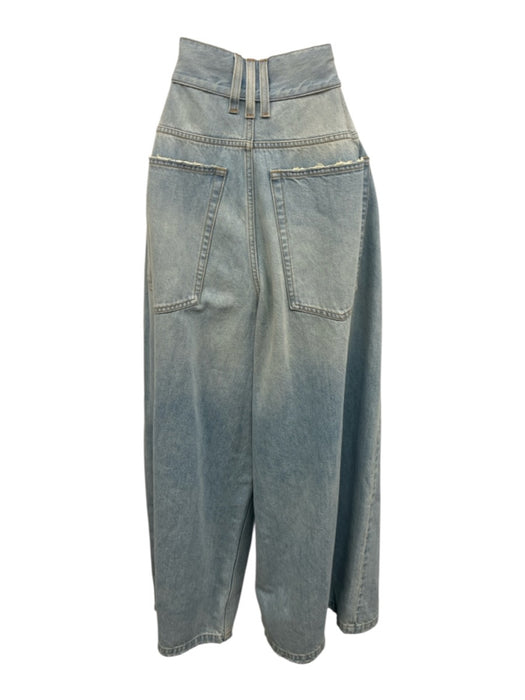 Balmain Size 36 Light Wash Cotton Denim Raw Hem Wide Leg High Rise Jeans Light Wash / 36