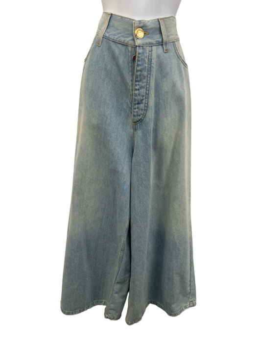 Balmain Size 36 Light Wash Cotton Denim Raw Hem Wide Leg High Rise Jeans Light Wash / 36