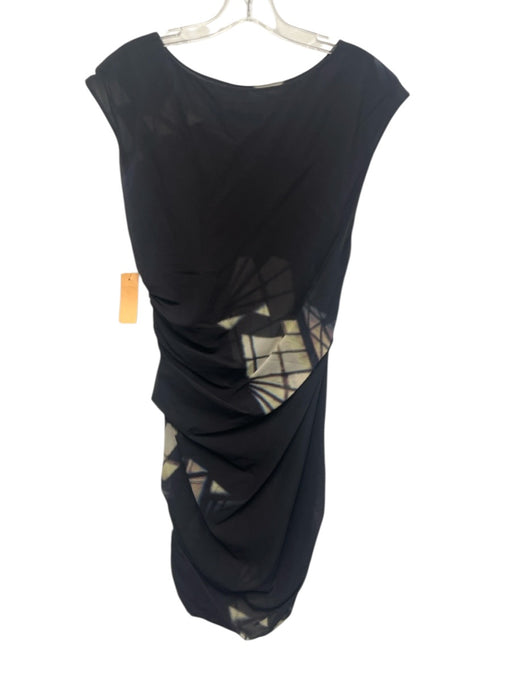 IRO Size 38 Black, White, Purple Silk Cap Sleeve Geometric Rouched Dress Black, White, Purple / 38