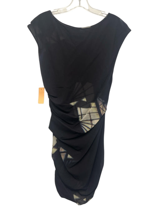 IRO Size 38 Black, White, Purple Silk Cap Sleeve Geometric Rouched Dress Black, White, Purple / 38