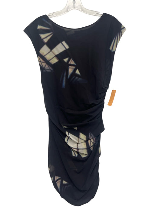 IRO Size 38 Black, White, Purple Silk Cap Sleeve Geometric Rouched Dress Black, White, Purple / 38