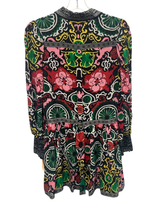 Alice + Olivia Size Small Red, Pink, Green Cupro Long Sleeve Floral Dress Red, Pink, Green / Small