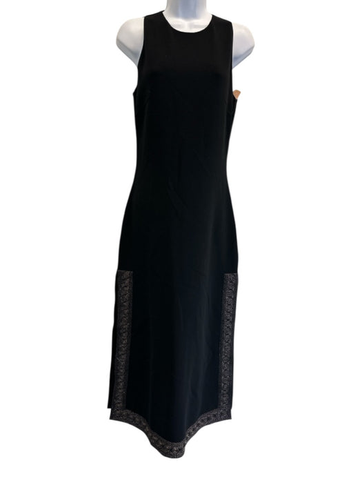 Celine Size 38 Black Wool Blend Sleeveless Metallic Thread Darted Dress Black / 38