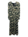 Mikael Aghal Size 6 Black, Green, White Gathered Floral Long Sleeve Maxi Dress Black, Green, White / 6