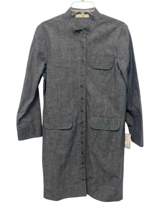 Mona Thalheimer Size Medium Blue Gray Cotton Long Sleeve Button Front Dress Blue Gray / Medium