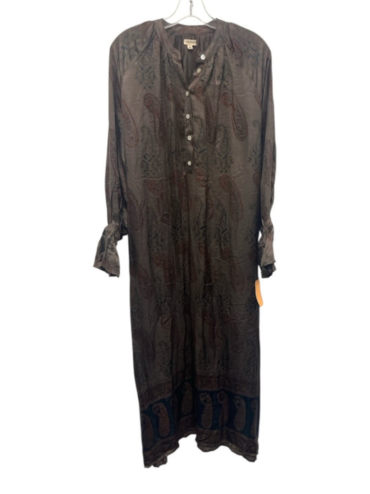 V.DE. VINSTER. Size Small brown, blue, orange Silk Long Sleeve Paisley Dress brown, blue, orange / Small