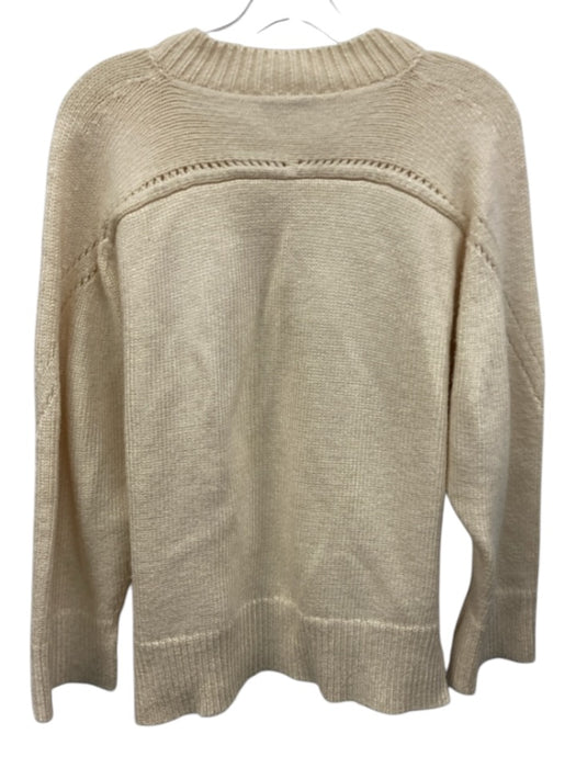Lafayette 148 Size Medium Cream White Silk Blend Long Sleeve V Neck Sweater Cream White / Medium