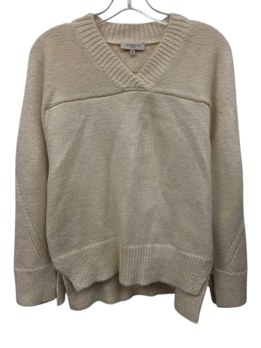 Lafayette 148 Size Medium Cream White Silk Blend Long Sleeve V Neck Sweater Cream White / Medium