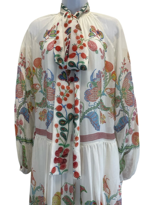 La Double J Size Small White & Multi Silk Long Sleeve Floral Print Maxi Dress White & Multi / Small