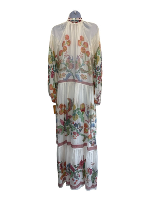 La Double J Size Small White & Multi Silk Long Sleeve Floral Print Maxi Dress White & Multi / Small