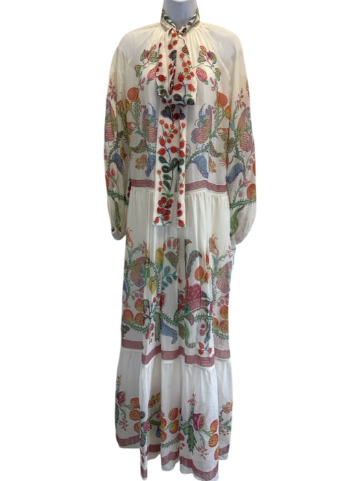 La Double J Size Small White & Multi Silk Long Sleeve Floral Print Maxi Dress White & Multi / Small