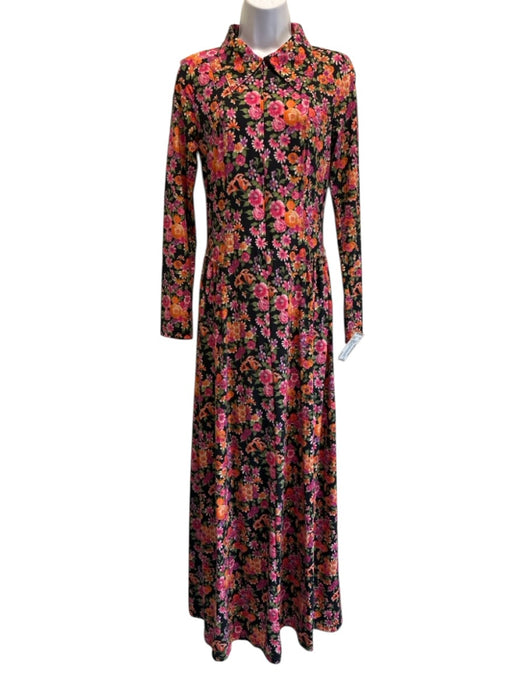 Commission Size 4 Pink, Orange, Green Nylon Blend Long Sleeve Floral Maxi Dress Pink, Orange, Green / 4