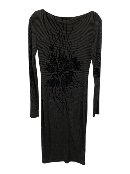 Isabel De Pedro Size 8 Black & Gray Long Sleeve Striped Floral boat neck Dress Black & Gray / 8