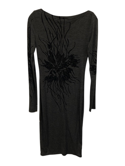 Isabel De Pedro Size 8 Black & Gray Long Sleeve Striped Floral boat neck Dress Black & Gray / 8