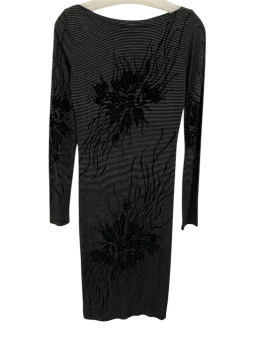 Isabel De Pedro Size 8 Black & Gray Long Sleeve Striped Floral boat neck Dress Black & Gray / 8