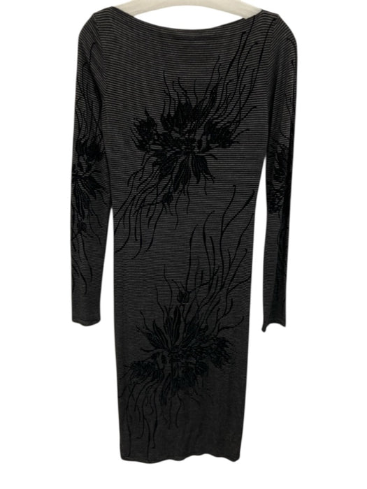 Isabel De Pedro Size 8 Black & Gray Long Sleeve Striped Floral boat neck Dress Black & Gray / 8