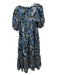 Ulla Johnson Size 6 Blue, Black & White Cotton Blend Short Sleeve Back Zip Dress Blue, Black & White / 6