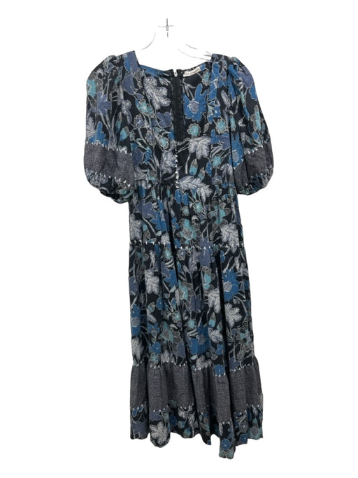 Ulla Johnson Size 6 Blue, Black & White Cotton Blend Short Sleeve Back Zip Dress Blue, Black & White / 6