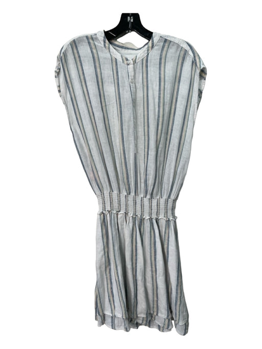 Rails Size M White & Multi Linen Blend Striped Smocked Waist Sleeveless Dress White & Multi / M