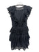 Ulla Johnson Size 6 Black Cotton Cap Sleeve Eyelet Balls Drawstring Waist Dress Black / 6