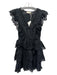 Ulla Johnson Size 6 Black Cotton Cap Sleeve Eyelet Balls Drawstring Waist Dress Black / 6